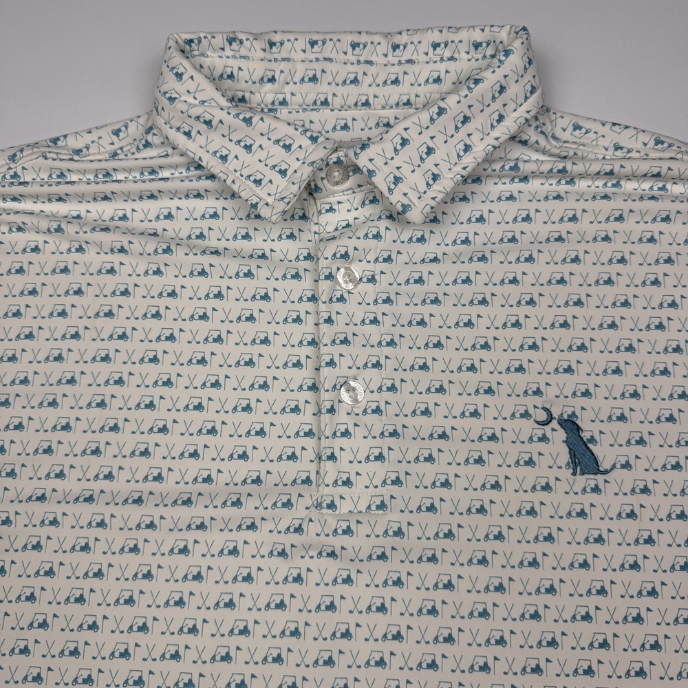 Local Boy Outfitters Polo Shirt Mens Medium White Golf Cart Print Stretch